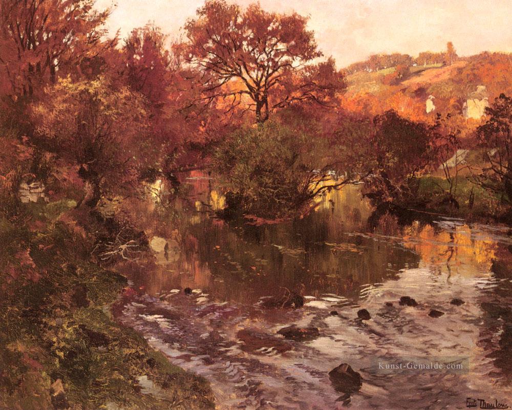 Goldener Herbst Brittany Impressionismus norwegische Landschaft Frits Thaulow Fluss Ölgemälde